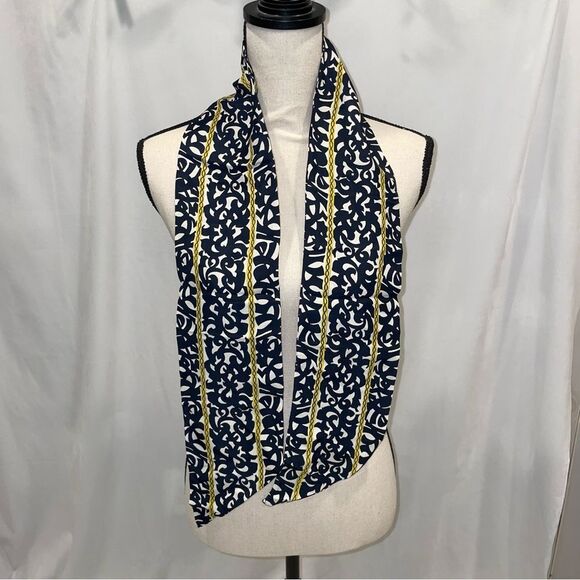 Funky vintage head wrap scarf belt wide navy gold squiggle - Picture 3 of 4